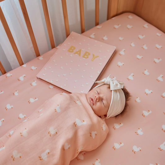 Fox&Fallow-Pink Ducks Organic Fitted Cot Sheet