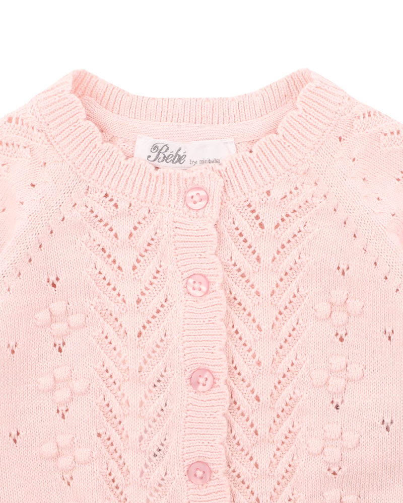 Bebe by Minihaha-GIRLS ORGANIC PINK POINTELLE CARDI
