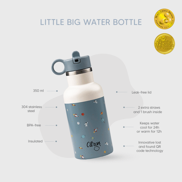 Citron-Little Big Water Bottle - QR-Enabled Lost-Proof 350ml - Spaceship