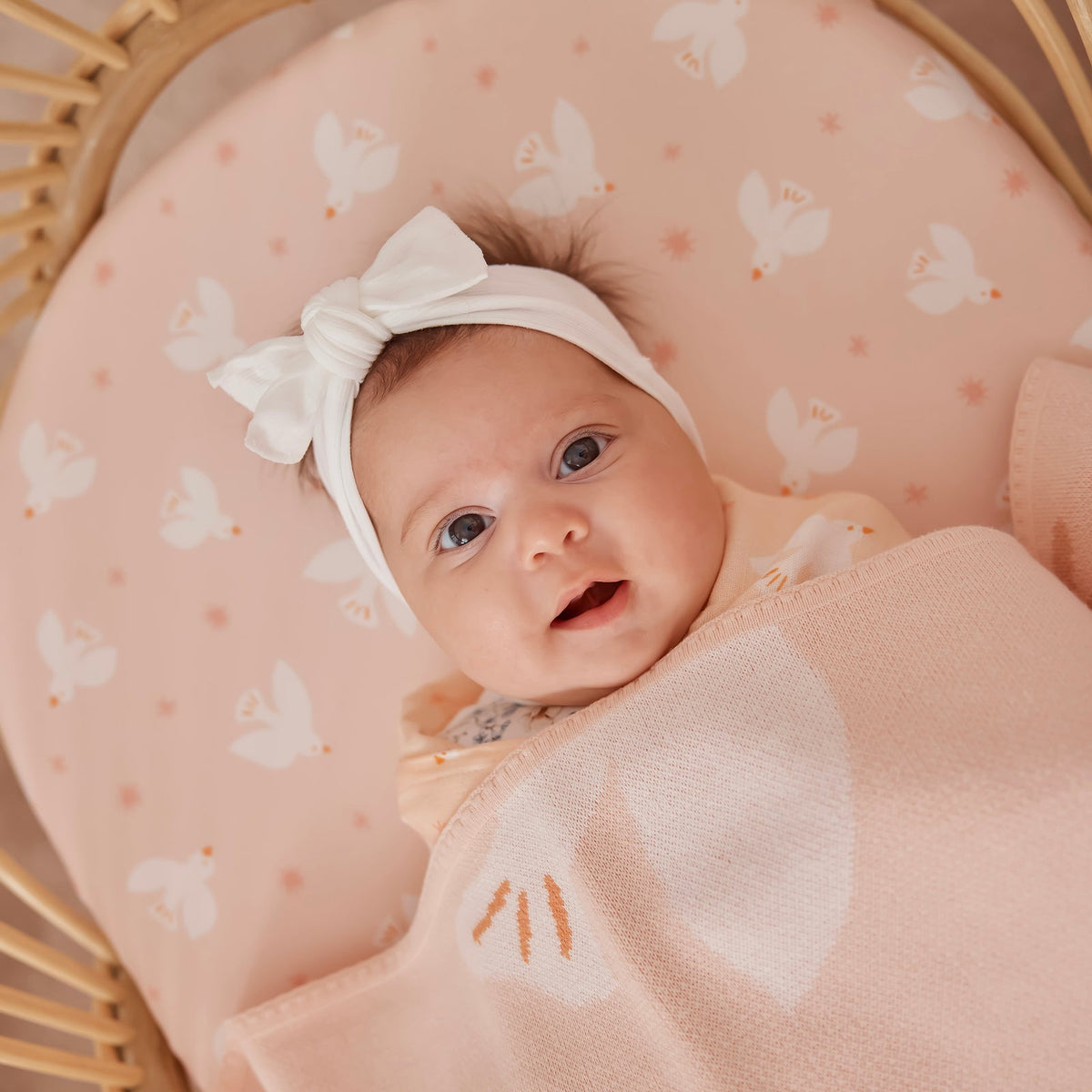 Fox&Fallow-Pink Doves Organic Fitted Cot Sheet