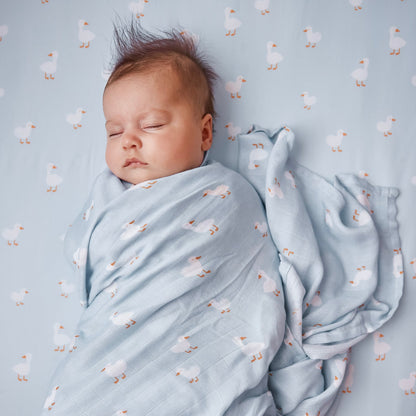 Fox&Fallow-Blue Ducks Organic Fitted Cot Sheet