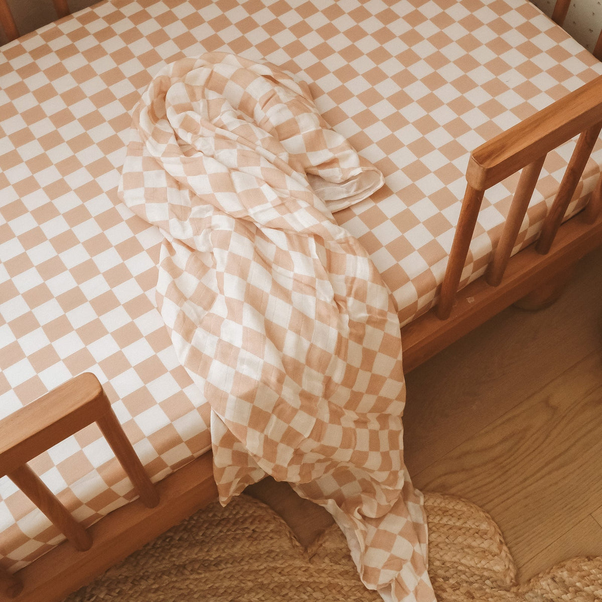 Fox&Fallow-Caramel Check Organic Muslin Wrap Swaddle