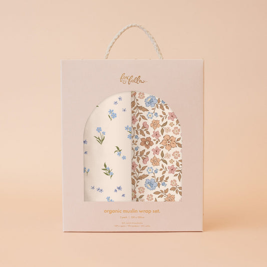 Fox&Fallow-Forget-Me-Not / Broderie Organic Muslin Wrap Set