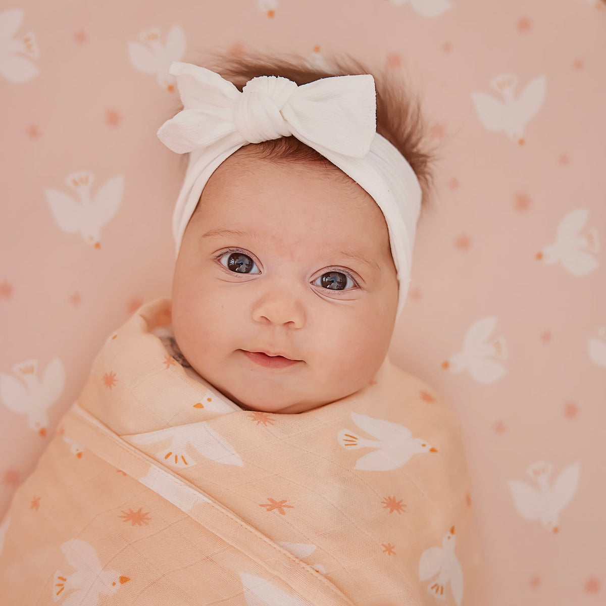 Fox&Fallow-Pink Doves Organic Fitted Cot Sheet