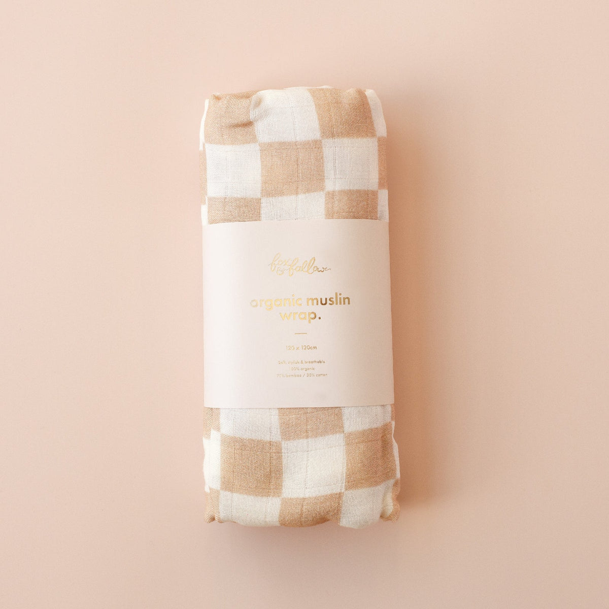 Fox&Fallow-Caramel Check Organic Muslin Wrap Swaddle