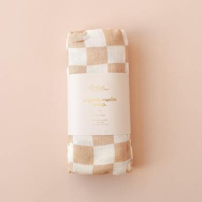 Fox&Fallow-Caramel Check Organic Muslin Wrap Swaddle