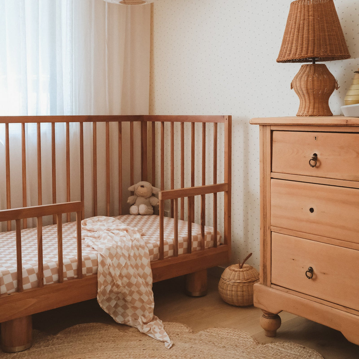 Fox&Fallow-Caramel Check Organic Muslin Wrap Swaddle