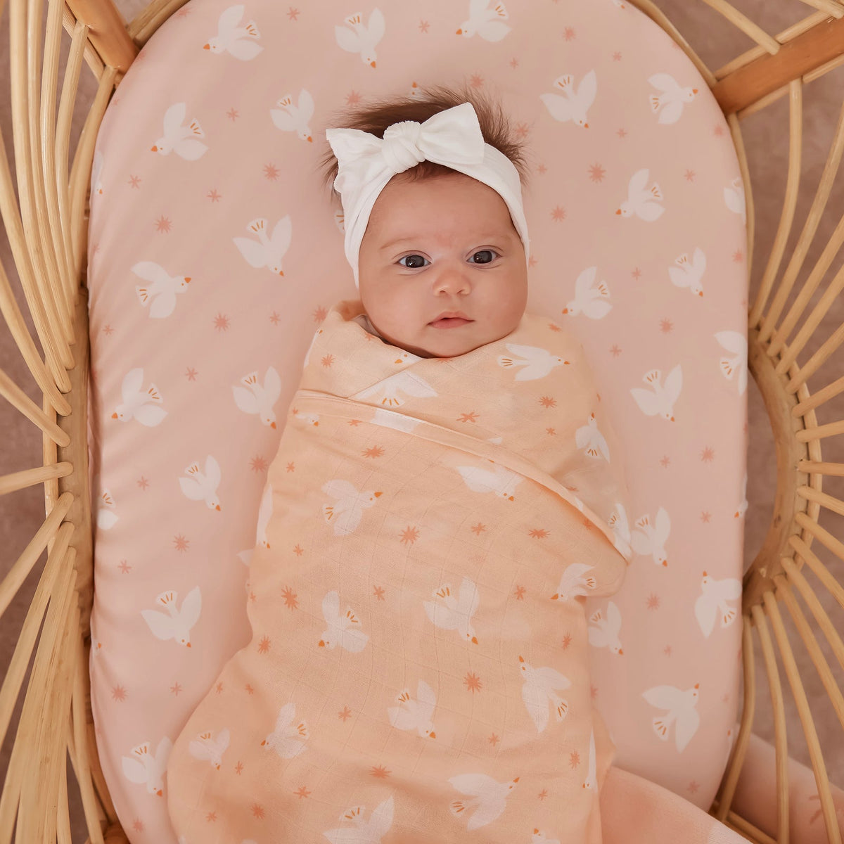 Fox&Fallow-Pink Doves Organic Fitted Cot Sheet
