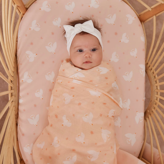 Fox&Fallow-Pink Doves Organic Fitted Cot Sheet