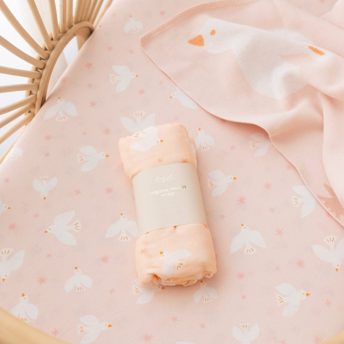 Fox&Fallow-Pink Doves Organic Fitted Cot Sheet