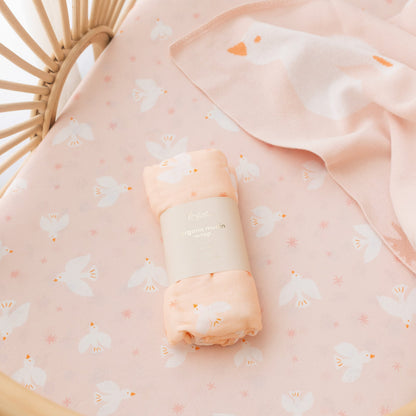 Fox&Fallow-Pink Doves Organic Fitted Cot Sheet