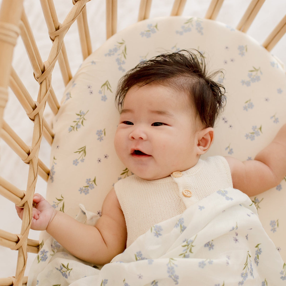 Fox&Fallow-Forget-Me-Not Organic Fitted Bassinet Sheet/Change Pad Cover