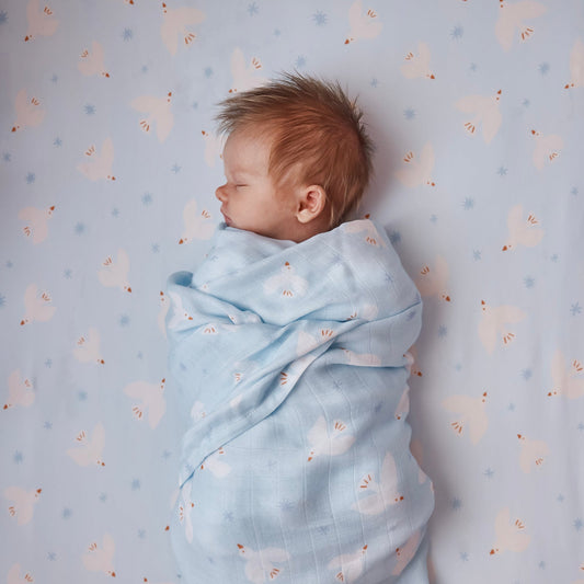 Fox&Fallow-Blue Doves Organic Fitted Cot Sheet