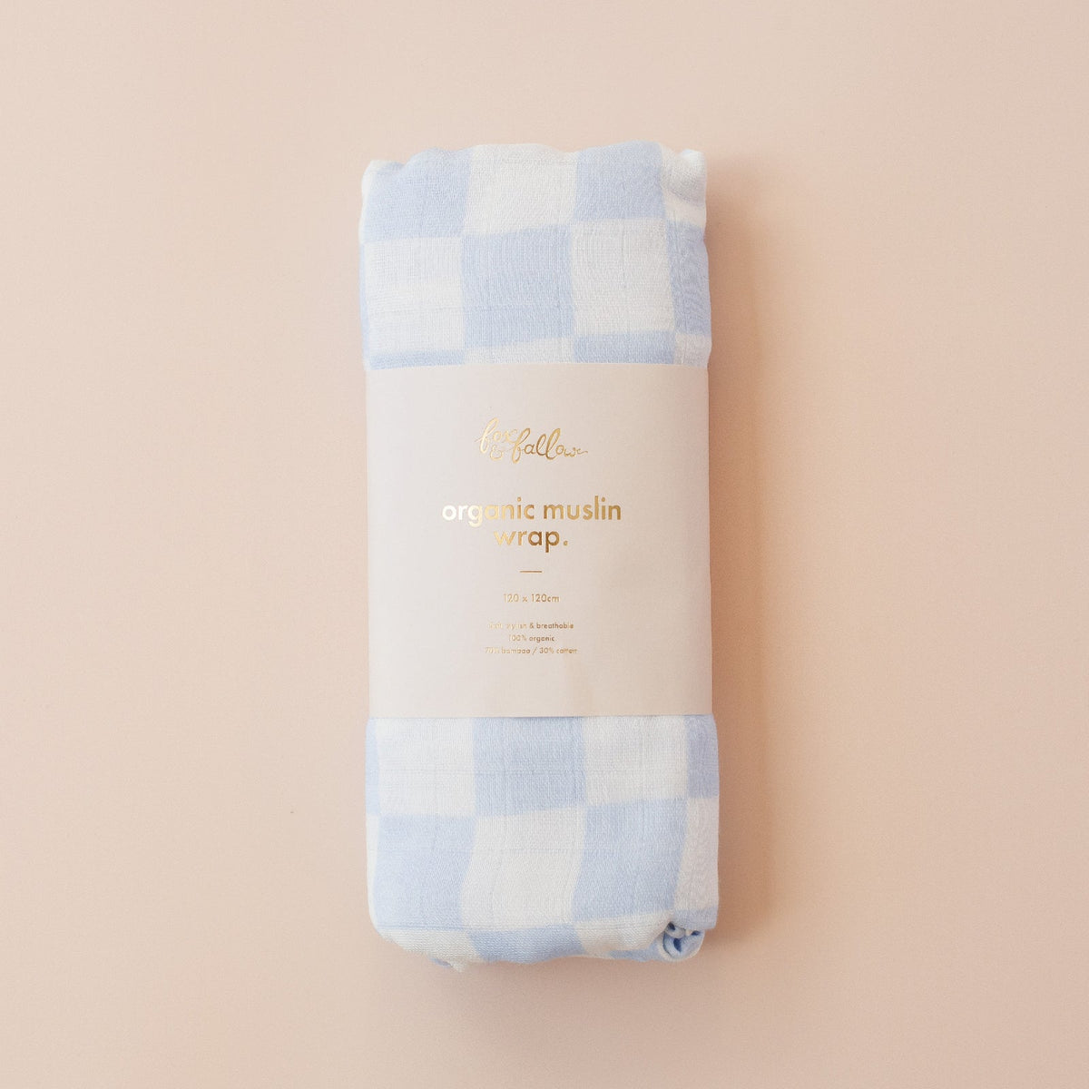 Fox&Fallow-Powder Check Organic Muslin Wrap Swaddle