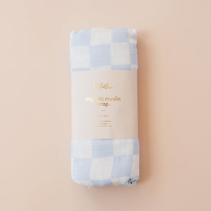 Fox&Fallow-Powder Check Organic Muslin Wrap Swaddle