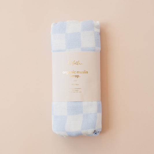 Fox&Fallow-Powder Check Organic Muslin Wrap Swaddle