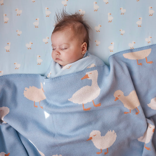Fox&Fallow-Blue Ducks Organic Fitted Cot Sheet