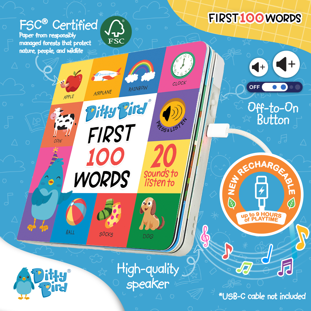 Ditty Bird-100 Words Sound Book | USB-C rechargeable