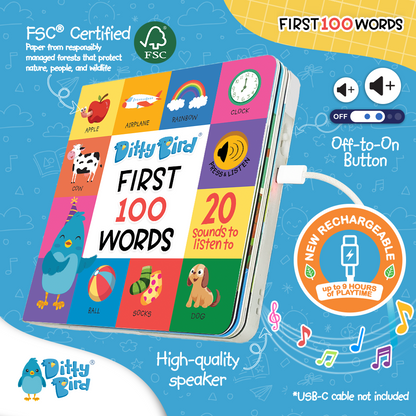 Ditty Bird-100 Words Sound Book | USB-C rechargeable