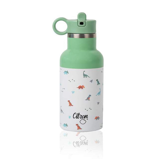 Citron-Little Big Water Bottle - QR-Enabled Lost-Proof 350ml - Green White Dino