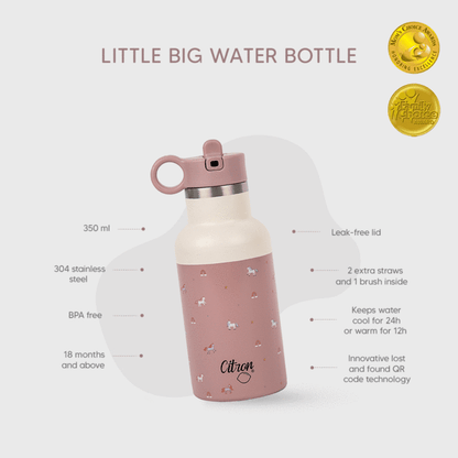 Citron-Little Big Water Bottle - QR-Enabled Lost-Proof 350ml - Pink Cream Unicorn