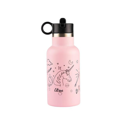 Citron-Little Big Water Bottle - QR-Enabled Lost-Proof 350ml - Pink Unicorn