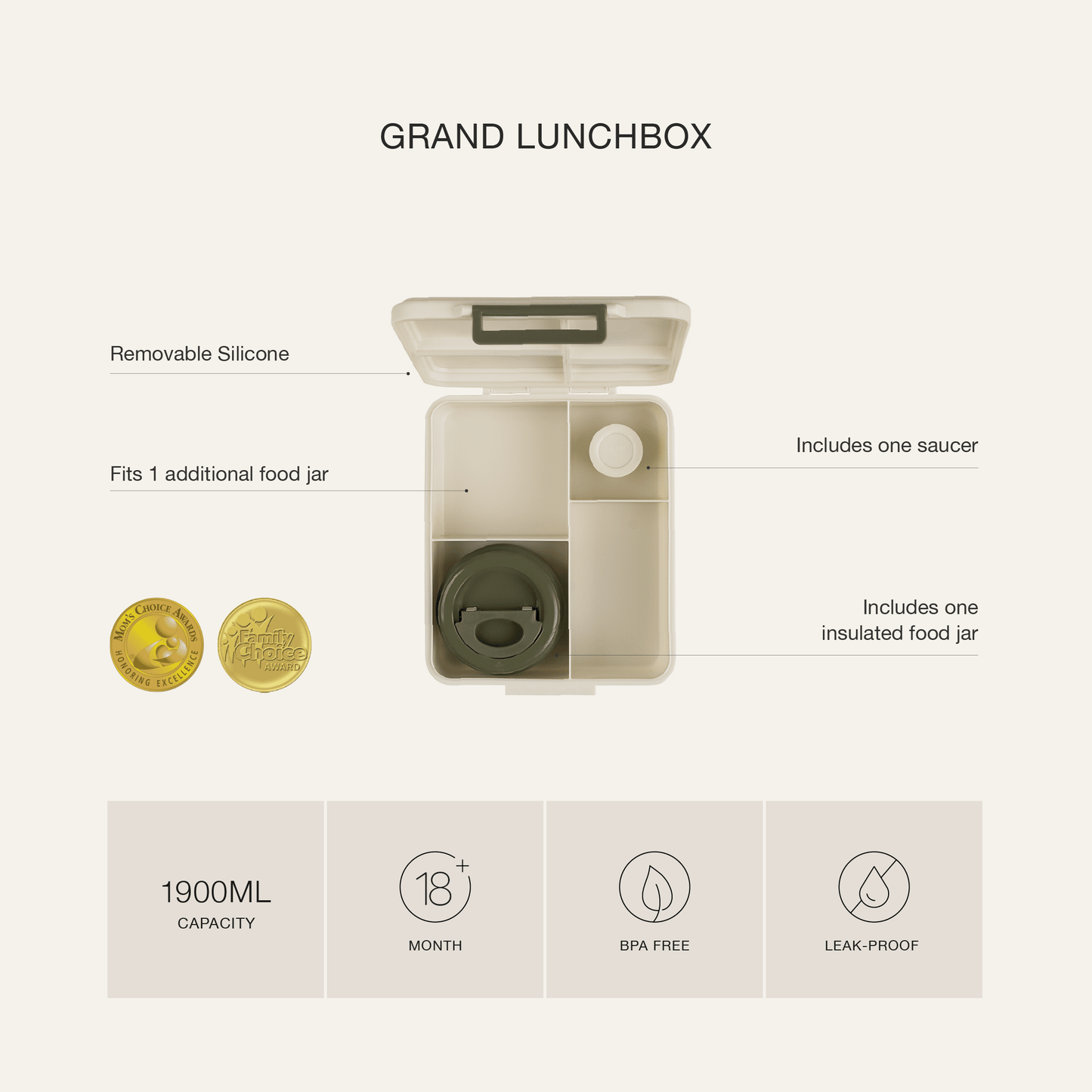 Citron-Grand Lunch Box - 4 Compartments - Spaceship Dusty Blue + Food Jar