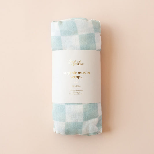 Fox&Fallow-Sage Check Organic Muslin Wrap Swaddle
