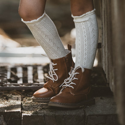 Minihaha-ALMOND POINTELLE KNEE HIGHS