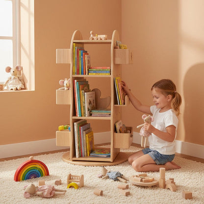 Myduckling-BINDI Revolving Solid Wood Bookcase