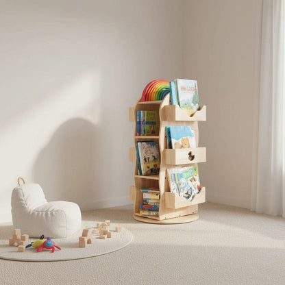 Myduckling-BINDI Revolving Solid Wood Bookcase