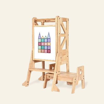 Myduckling-JALA Deluxe Solid Wood Adjustable Learning Tower - Flag with Duck Stool Handle (Mid August Pre-Order)