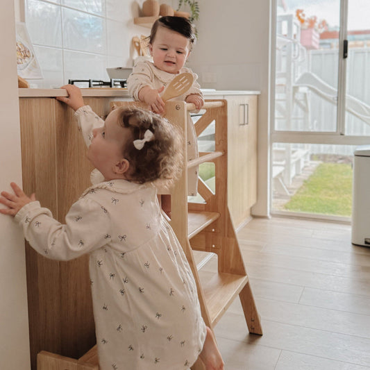 Myduckling-JALA Deluxe Solid Wood Adjustable Learning Tower - Flag with Duck Stool Handle (Mid August Pre-Order)