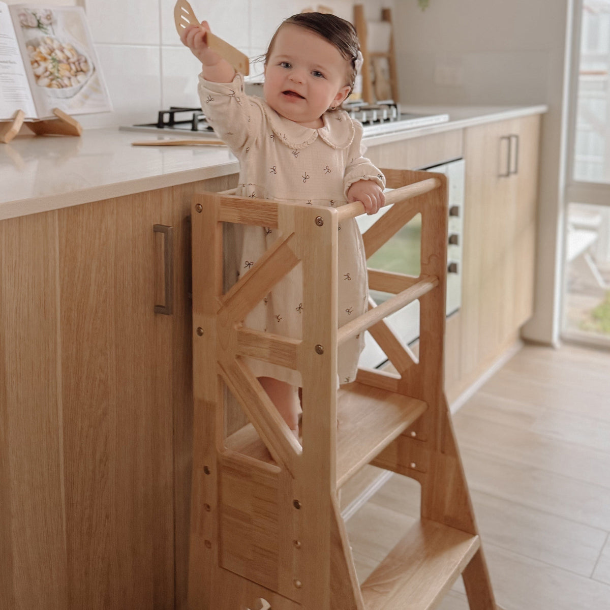 Myduckling-JALA Deluxe Solid Wood Adjustable Learning Tower - Flag with Duck Stool Handle (Mid August Pre-Order)